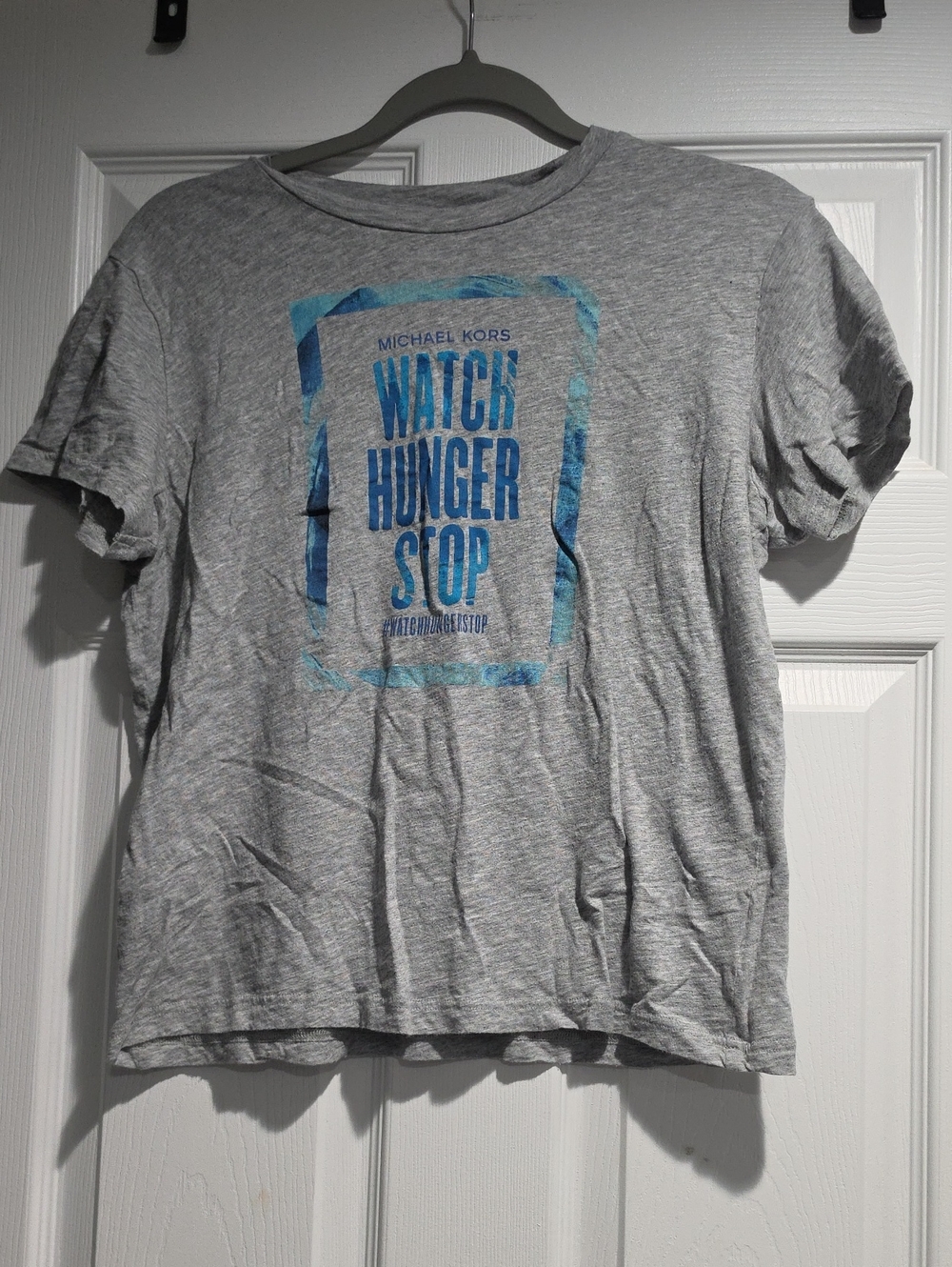 Michael Kors Gray Tee with Blue Graphic - Watch Hunger Stop